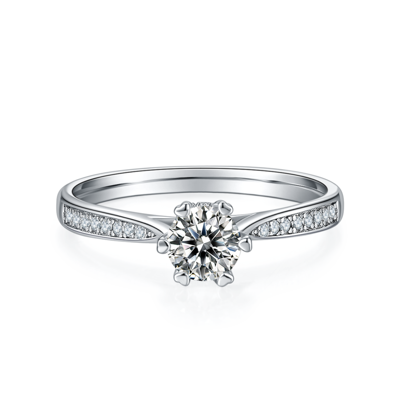 微镶时来运转S925银镀白金MoissaniteWomen's Ring50分D级